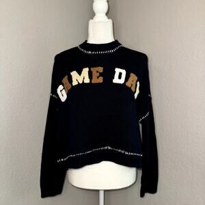 Jessica Simpson Game Day Navy Blue Cropped Pullover Sweater Women's XS NEW NWT